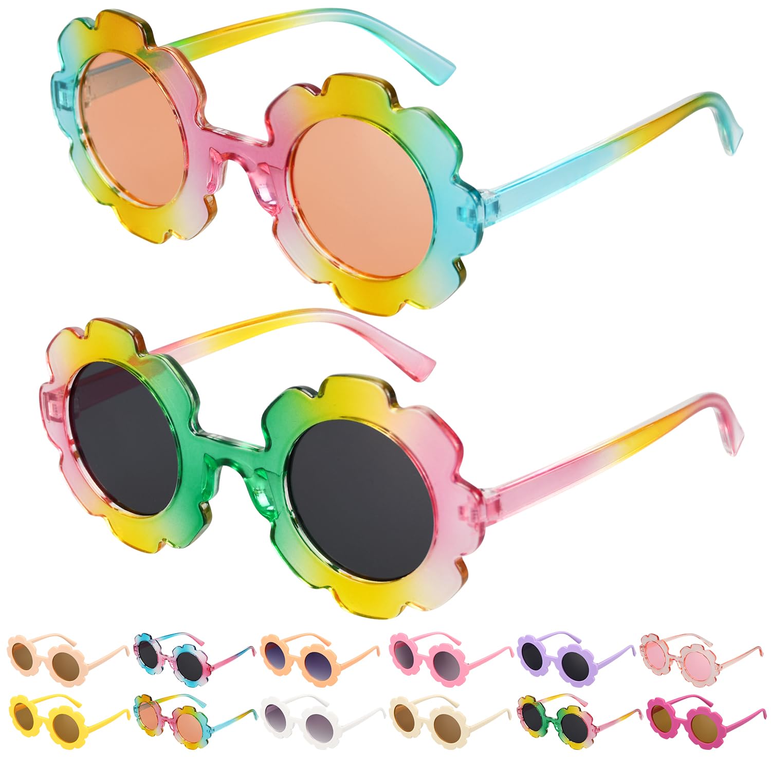 Mdvora 2 4 8 12 24 Pack Round Flower Sunglasses Set Outdoor Kids Sunglasses Kit