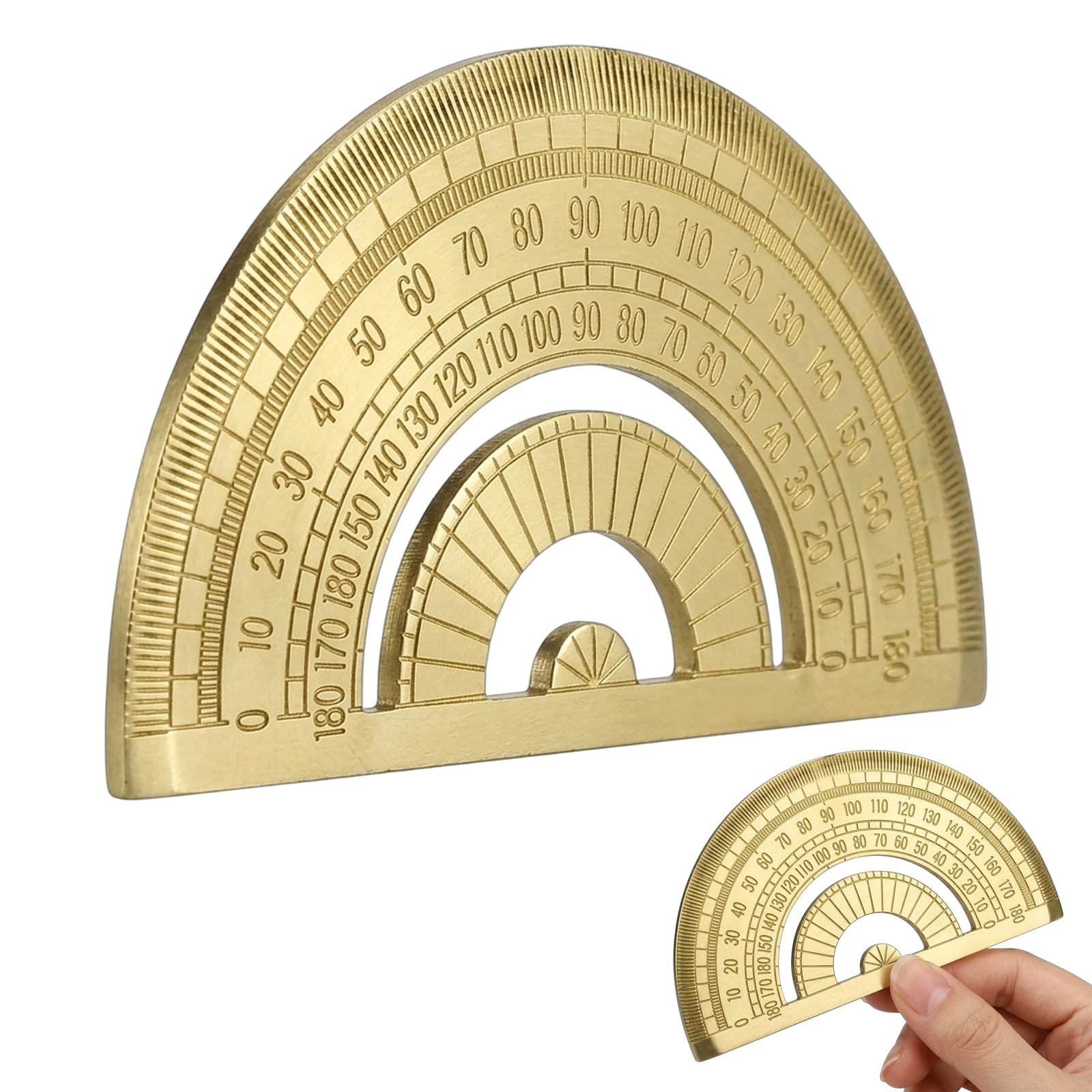 Protractor, Brass Angle Measurement Tool, Professional Geometry and Technical Drawing Instrument, Portable Pocket-Sized, 180 Degree Measuring Device