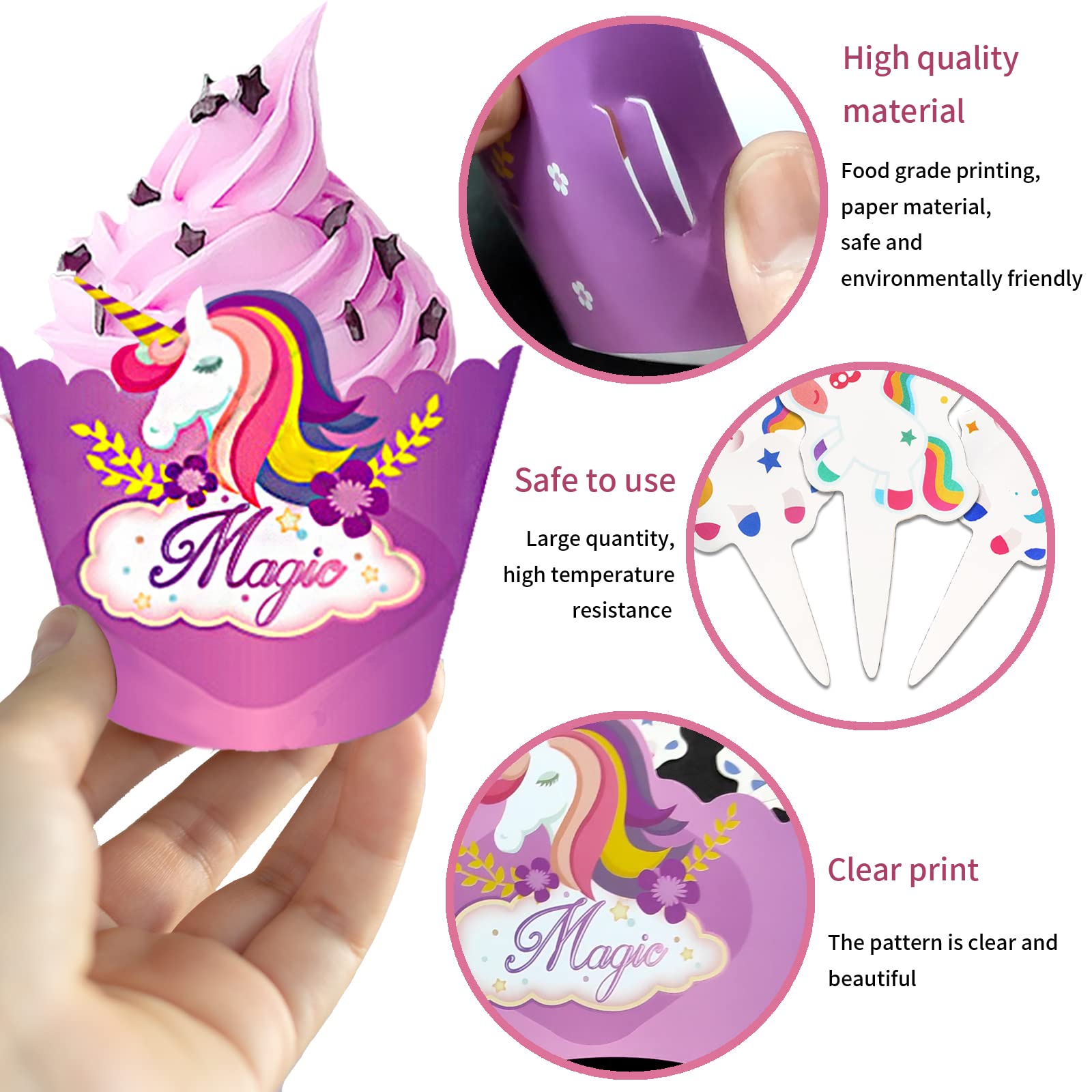 Decorazioni Torta Unicorno - 24 Topper E Wrapper Per Cupcake, Tema Festa Bambini - Foto 6