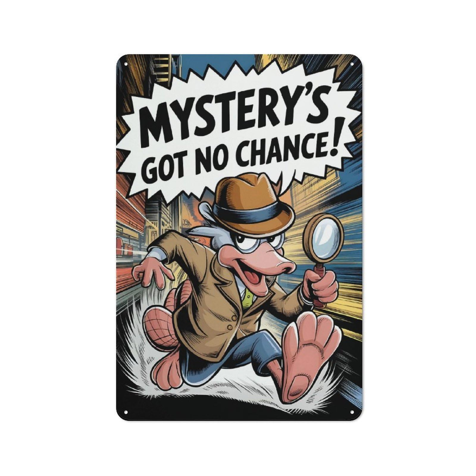 Junmoney Platypus Detective Comic Style Illustration Vintage Metal Sign 30X20cm, Bistro Style Bistro Wall Plaque For Cafe, Bistro, Bakery Or Restaurant