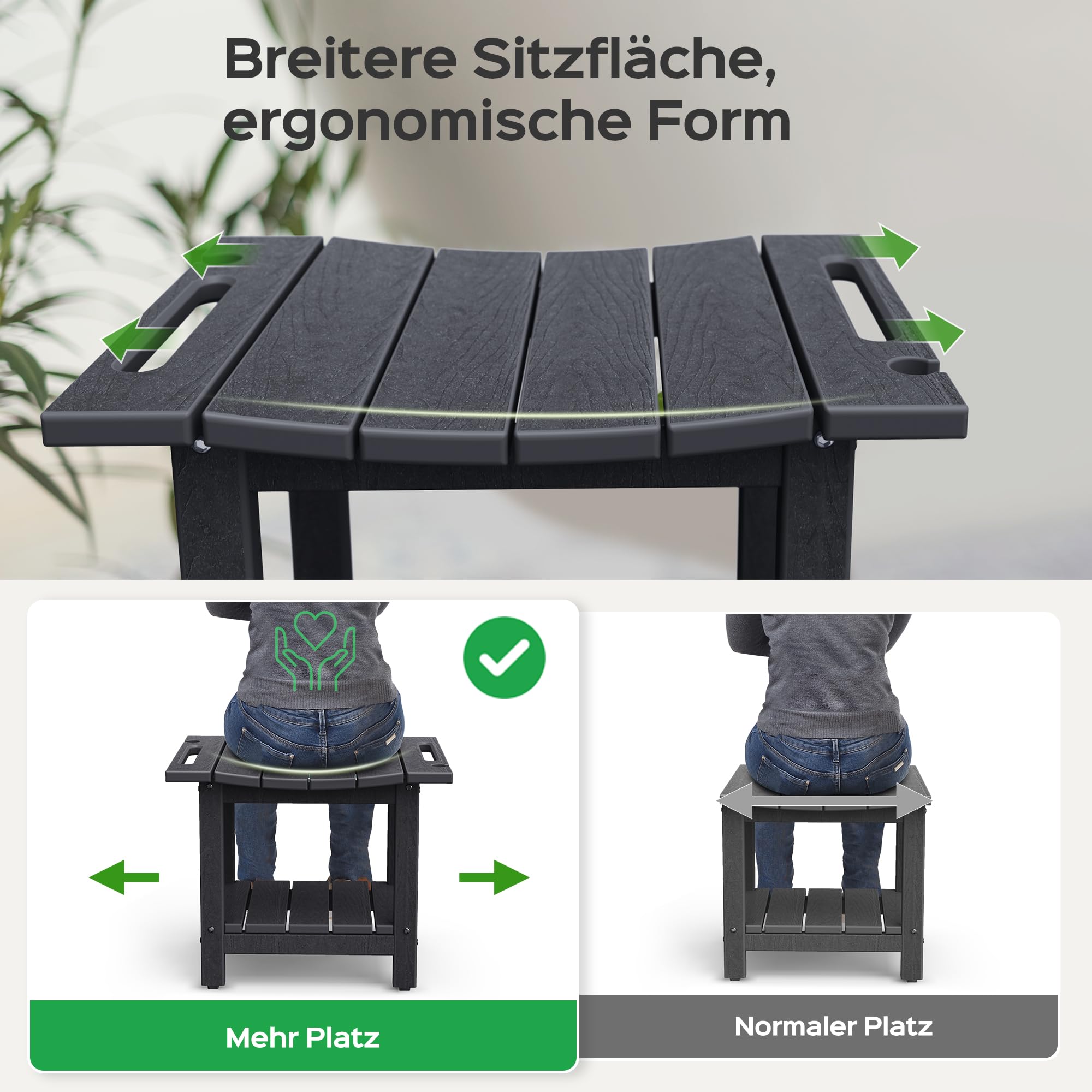 LyriFine Duschhocker, 47cm HDPE wasserdichter Duschstuhl für die Dusche, Badezimmer Hocker mit Duschkopfhalter, 160kg Duschhocker für ältere Menschen und Senioren zum Rasieren der Beine, Schwarz