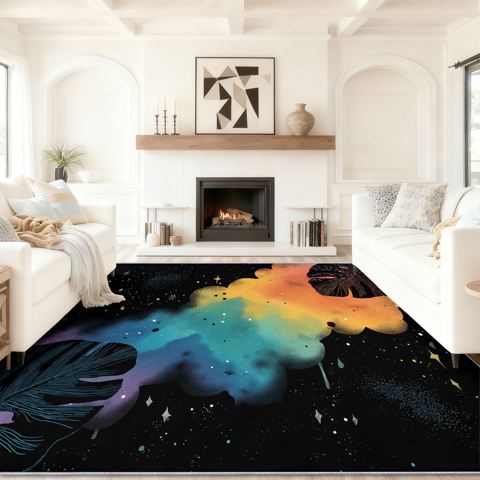 Alfombra de dormitorio 180 x 240 cm, estampado suave y moderno, fantasía