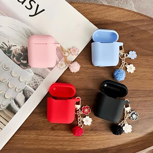 Miniatura 6 de Bonita funda rosa para Airpods de 21 generación para niñas y mujeres, con llavero de flores y kit de limpieza, funda protectora de silicona suave