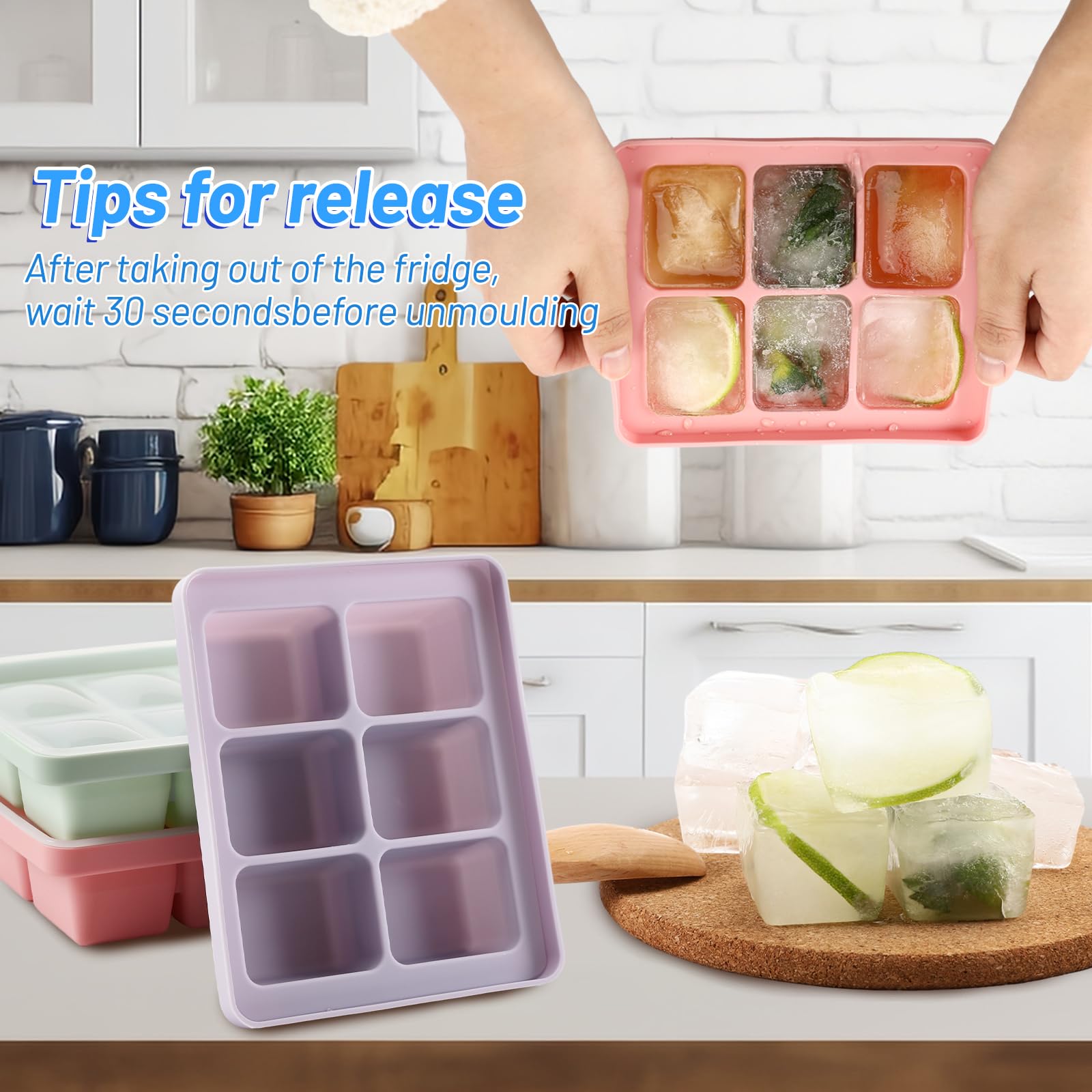 Bacs à Glaçons Silicone 3pcs Avec Couvercle - Empilables, Lave-vaisselle - Pour Cocktails Et Bébé