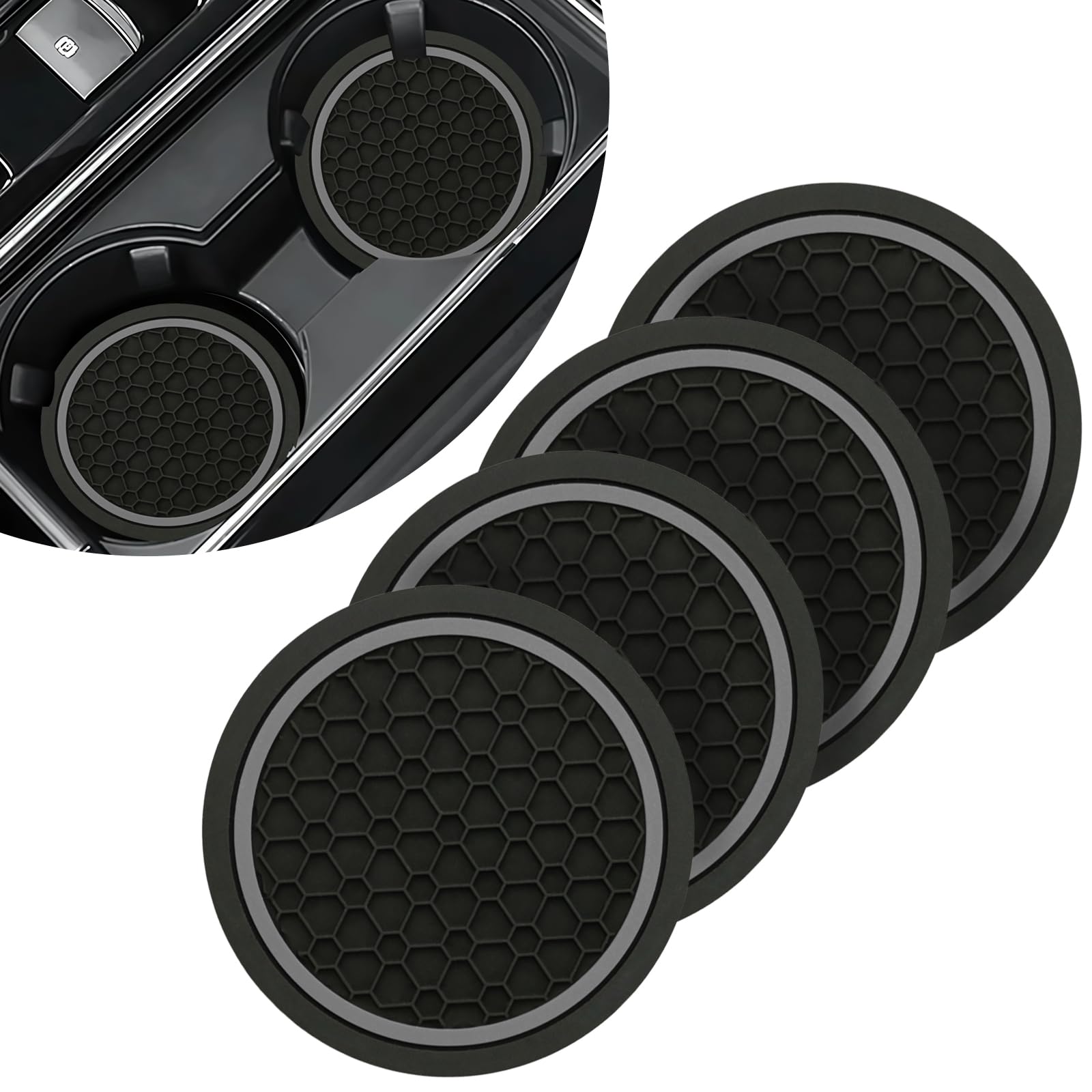 Vagcars Blackgrey Car Cup Holder Coaster, 4Pcs Anti-Slip Shockproof Car Coasters For Cup Holders, 2.76" Insert Water Bottle Holder Pads, Anti Dust Mats, Universal Caraccessories Interior For Most Vehicles (Blackgrey)