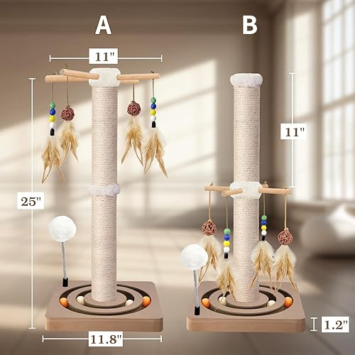 Miniatura 5 de Poste rascador para gatos, sisal, muebles interactivos para gatos de interior y adultos, 2 métodos de montaje, torre de árbol rascador con pista