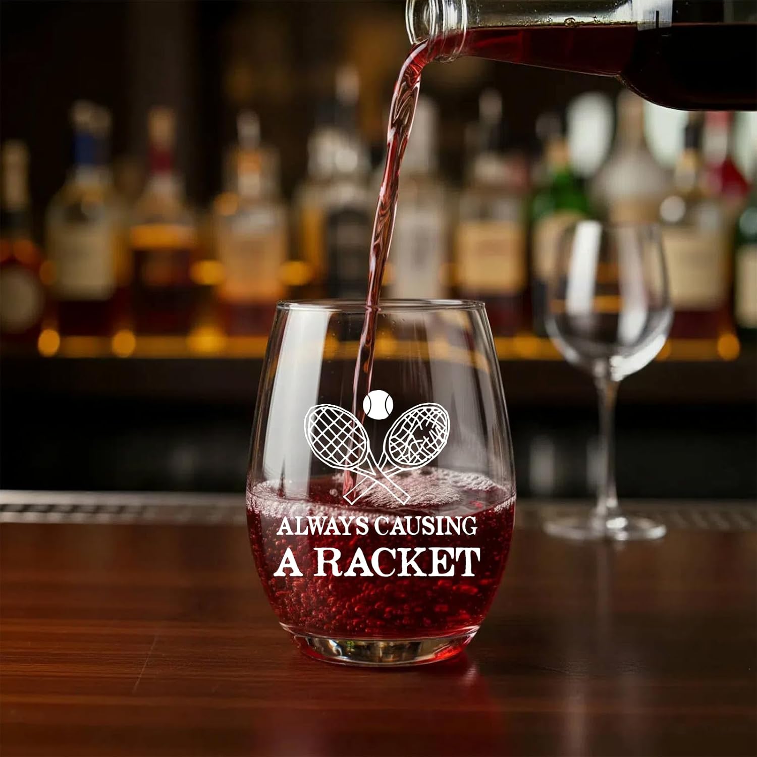 Always Causing A Racket Stemless Wine Glass,Funny Thanksgiving Christmas Gifts for Tennis Lovers Dad Mom Husband Wife-15oz - Image 3