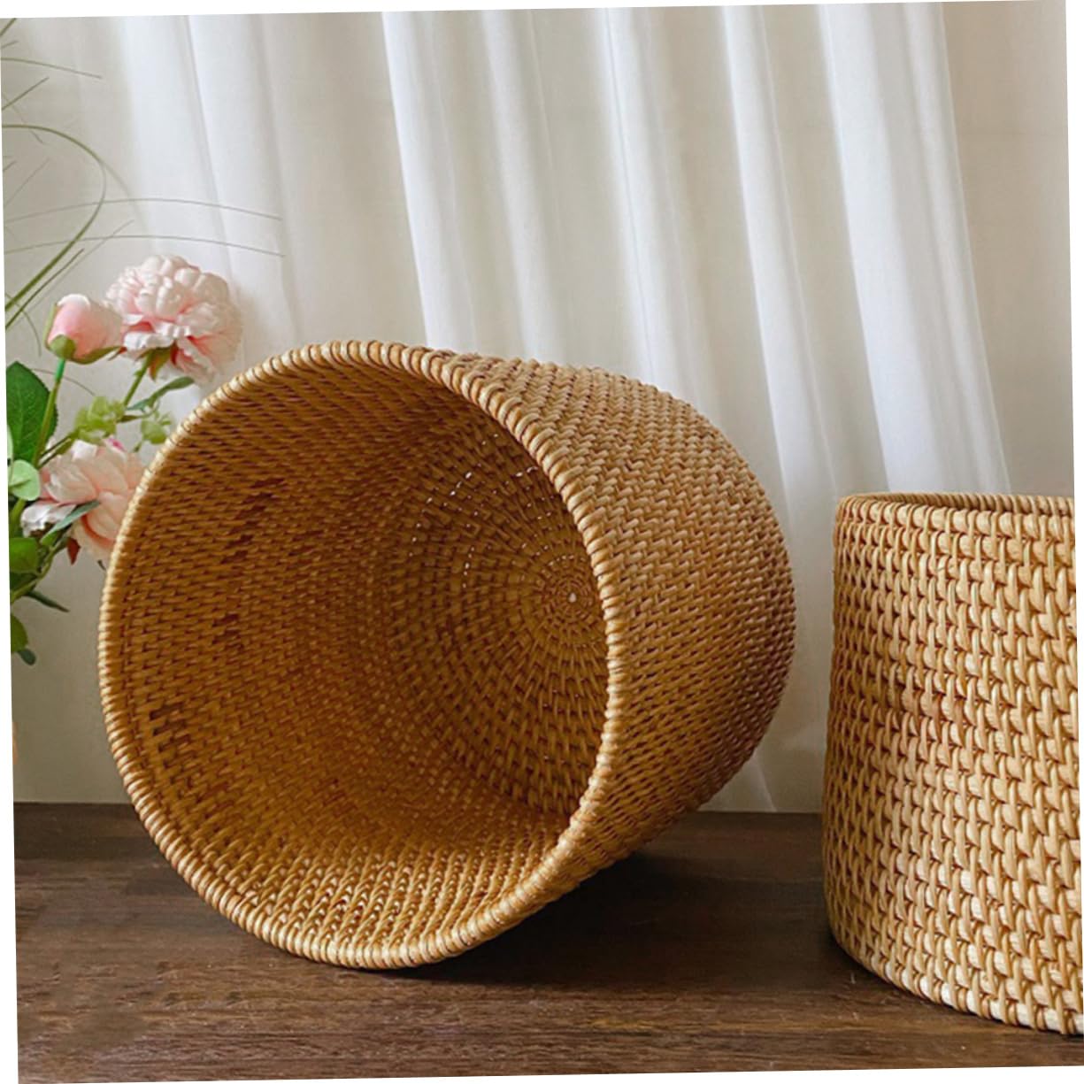 籐製円形バスケット 編み込みデザイン Amazon｜Beatifufu 模造籐製丸型収納バスケット 多目的編み込み