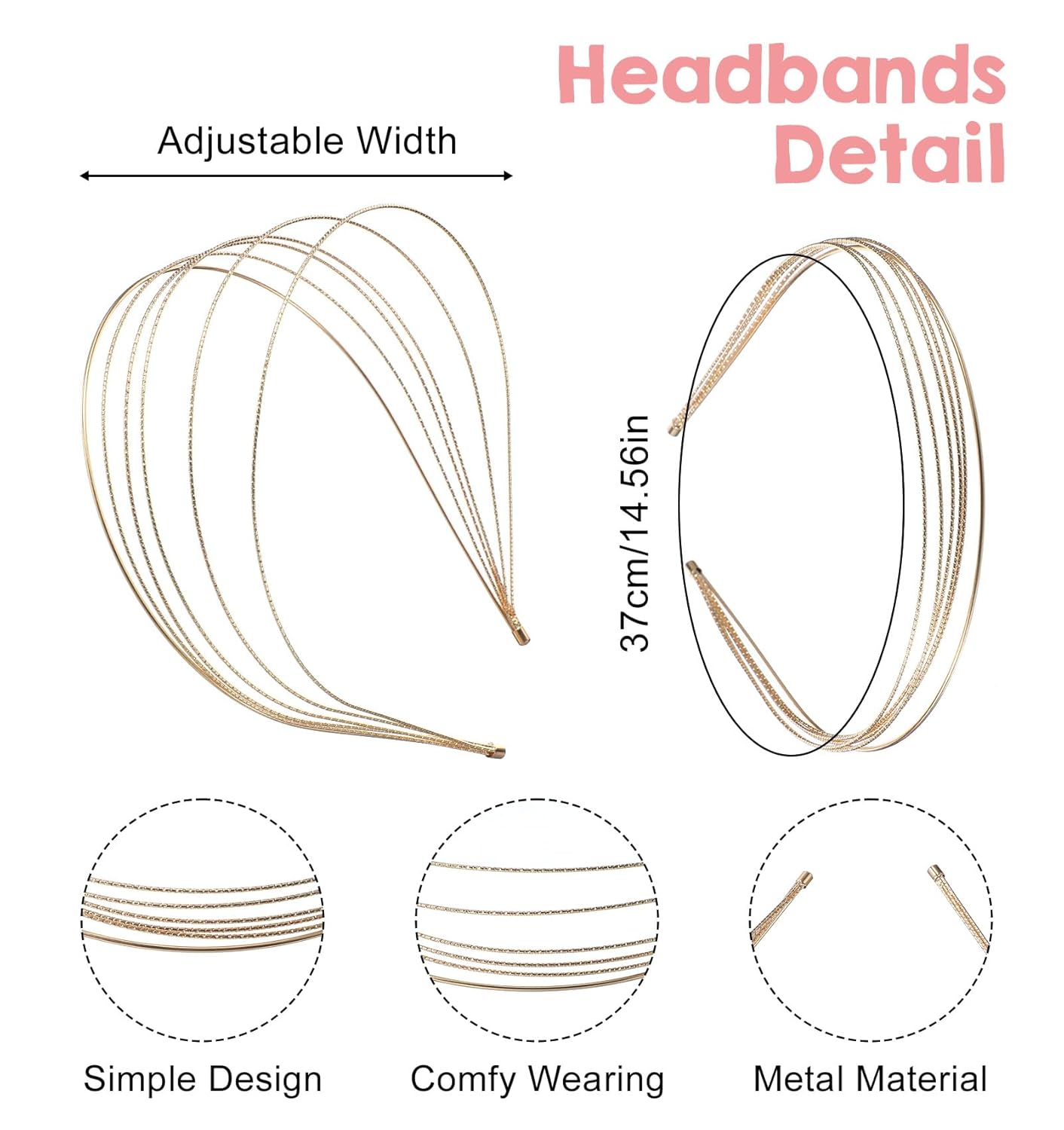 Gold Headband, 2Pcs Gold Silver Multi Layers Double Metal Headbands for Women Elegant & Dressy Headbands, Trendy Layered Design Hair Accessories Perfect for Parties & Daily Wear - Image 2