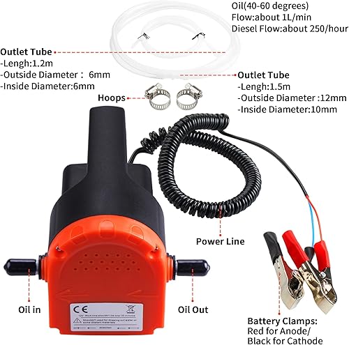 Miniatura 2 de PLUMIA 12V 100W Bomba Extractora de Cambio de Aceite, Bomba de Extracción de Aceite/Diésel Mejorada de Succión de Recuperación y Transferencia
