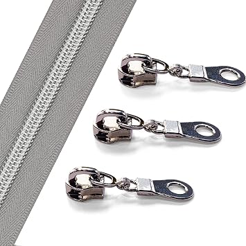 Sawoake Nylon Coil Zipper 10 Yards Bulk, #5 Silver with Silver Teeth, Includes 10PCS Sliders for DIY Sewing, Crafts, Bags, Apparel Repair #5 Silver-Silver