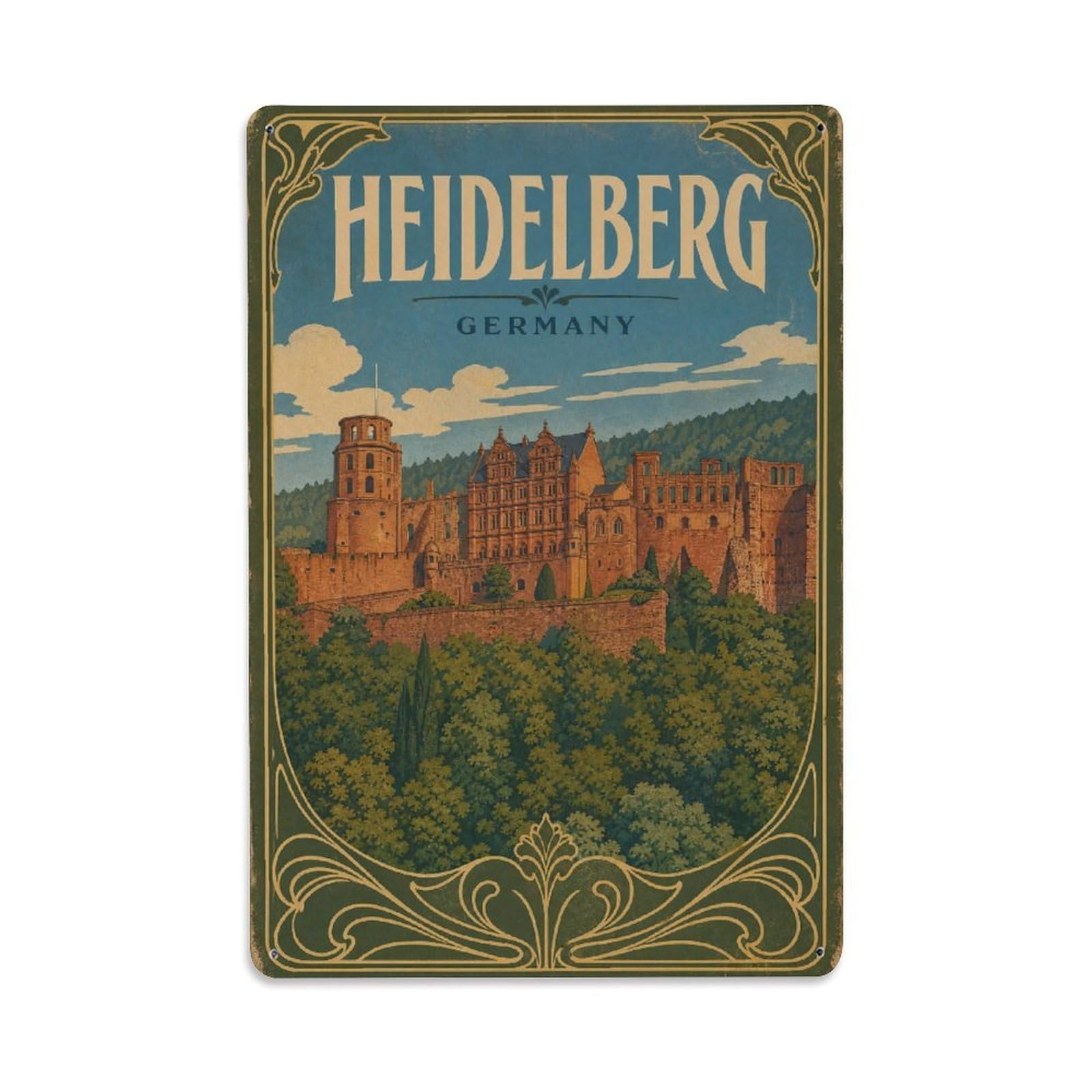 Vintage Travel Germany Heidelberg Metal Tin Sign