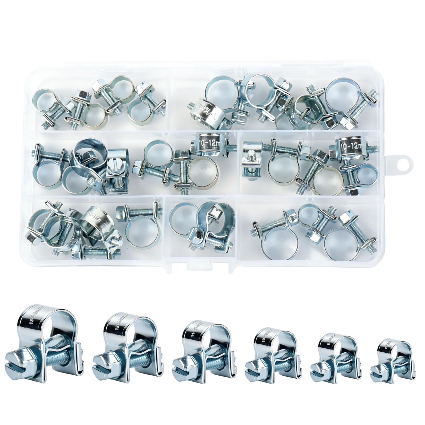 36 Pcs 6 Size Mini Fuel Injection Style Hose Clamp Assortment Kit,Adjustable Fuel Injection Style Repair ClampZinc Plated Tube Clamps for Automotive Diesel Petrol Pipe