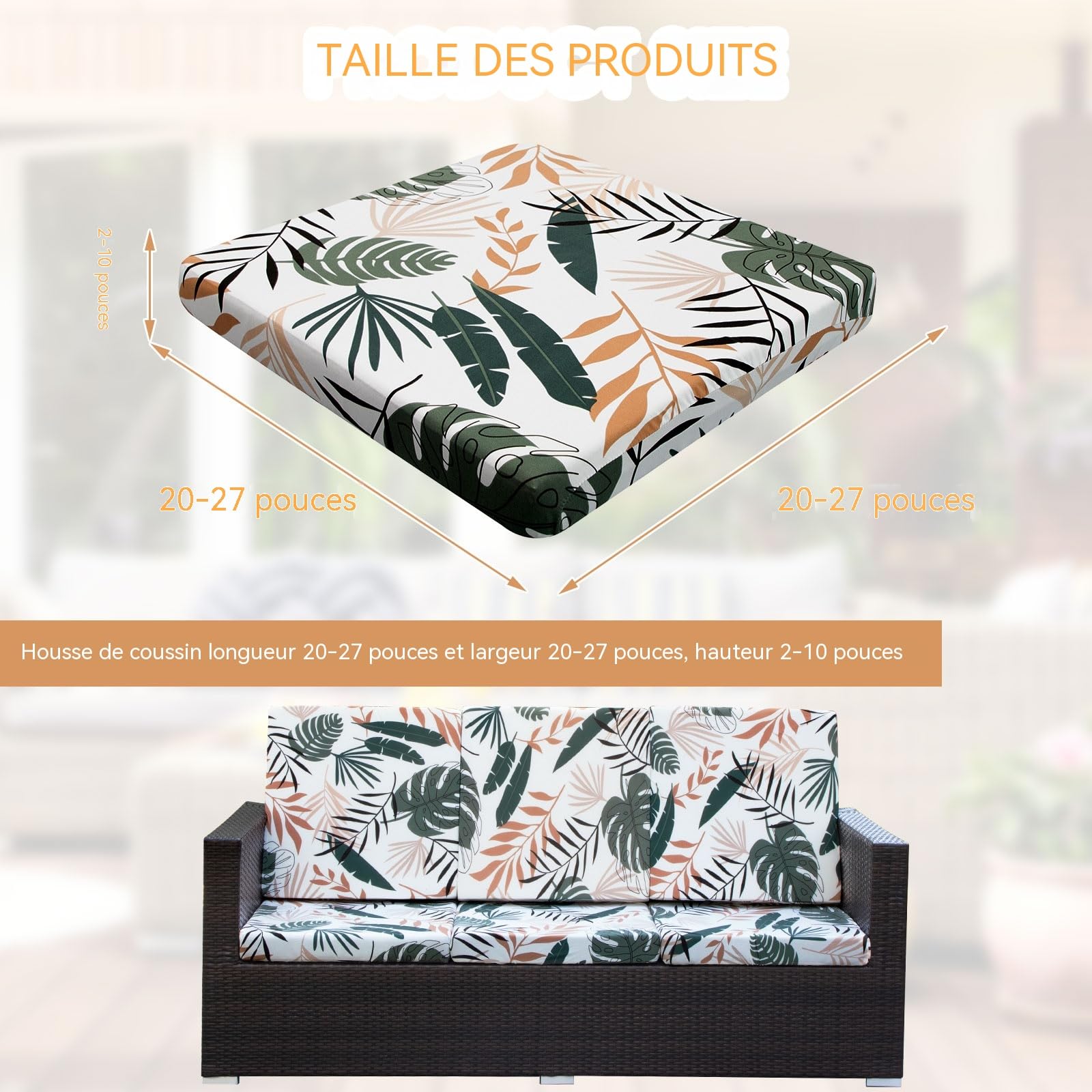 LiveGo Housse de coussin extensible pour canapé de jardin - Housse de coussin de remplacement pour mobilier d’extérieur - Protège-canapés de chaise - Souple et flexible - (8, Coconut Grove)