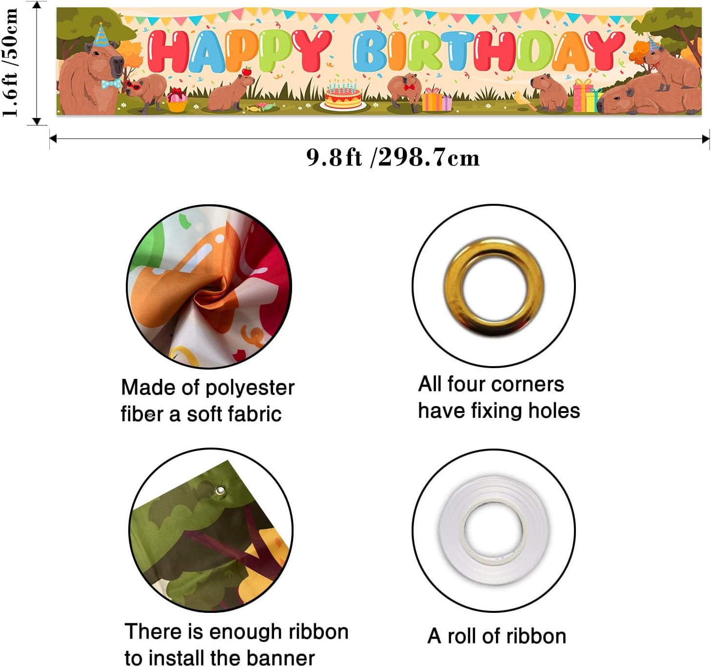 Capybara Happy Birthday Banner, Kids' Party Decor, 9.8*1.6ft