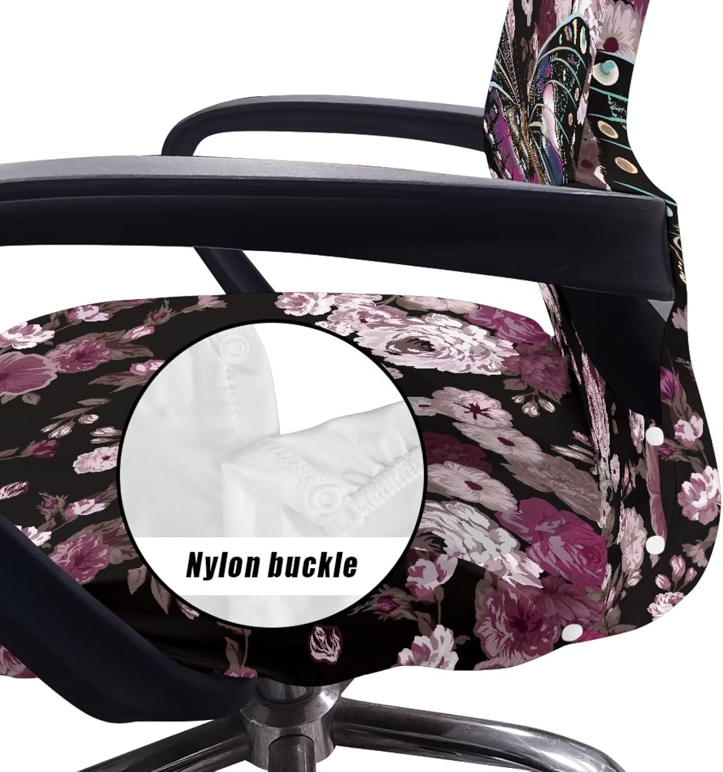 Elegant Butterfly Office Chair Covers Stretchable Computer Desk Chair Covers High Back Protects Removable Gaming Chair CoversExecutive Boss Chair Covers Decoration-L