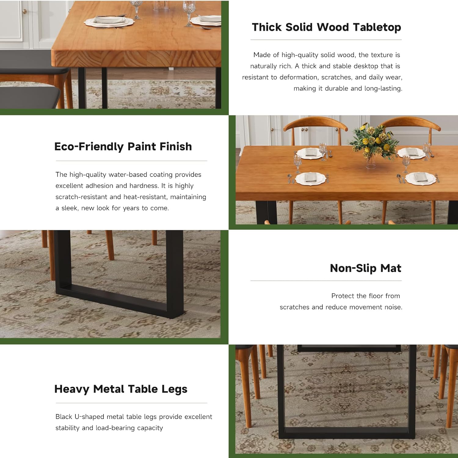 Stylish Modern Minimalist Solid Wood Dining Table with Sturdy Metal Base – Easy Assembly, Versatile Design for Dining Rooms, Living Seats 4-6 (63 * 27.5 * 29.5)