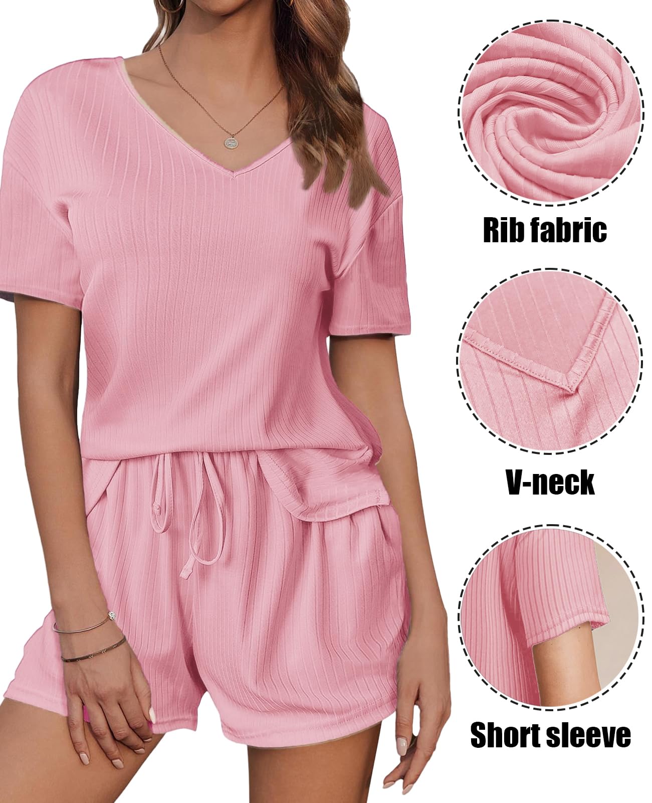 Ensemble 2 Pièces pour Femme Col en V T-Shirt à Manches Courtes et Short Sportswear Ensemble de Détente D'été Confortable