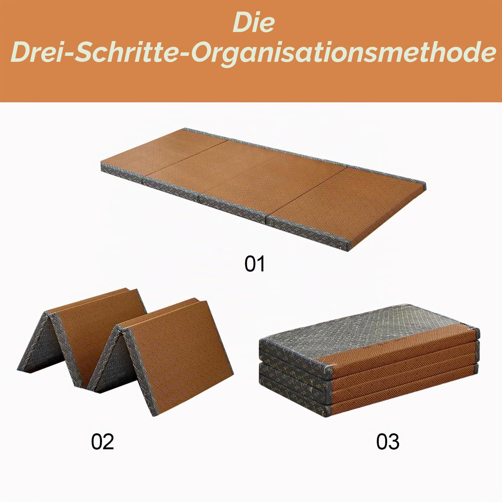 Japanische Tatami Matte, Natürliche Kokosfaser, Faltbare Matratze, Futon Boden Schlafen Teppich für Meditation Yoga Zen, 60x180x3.5cm, Braun