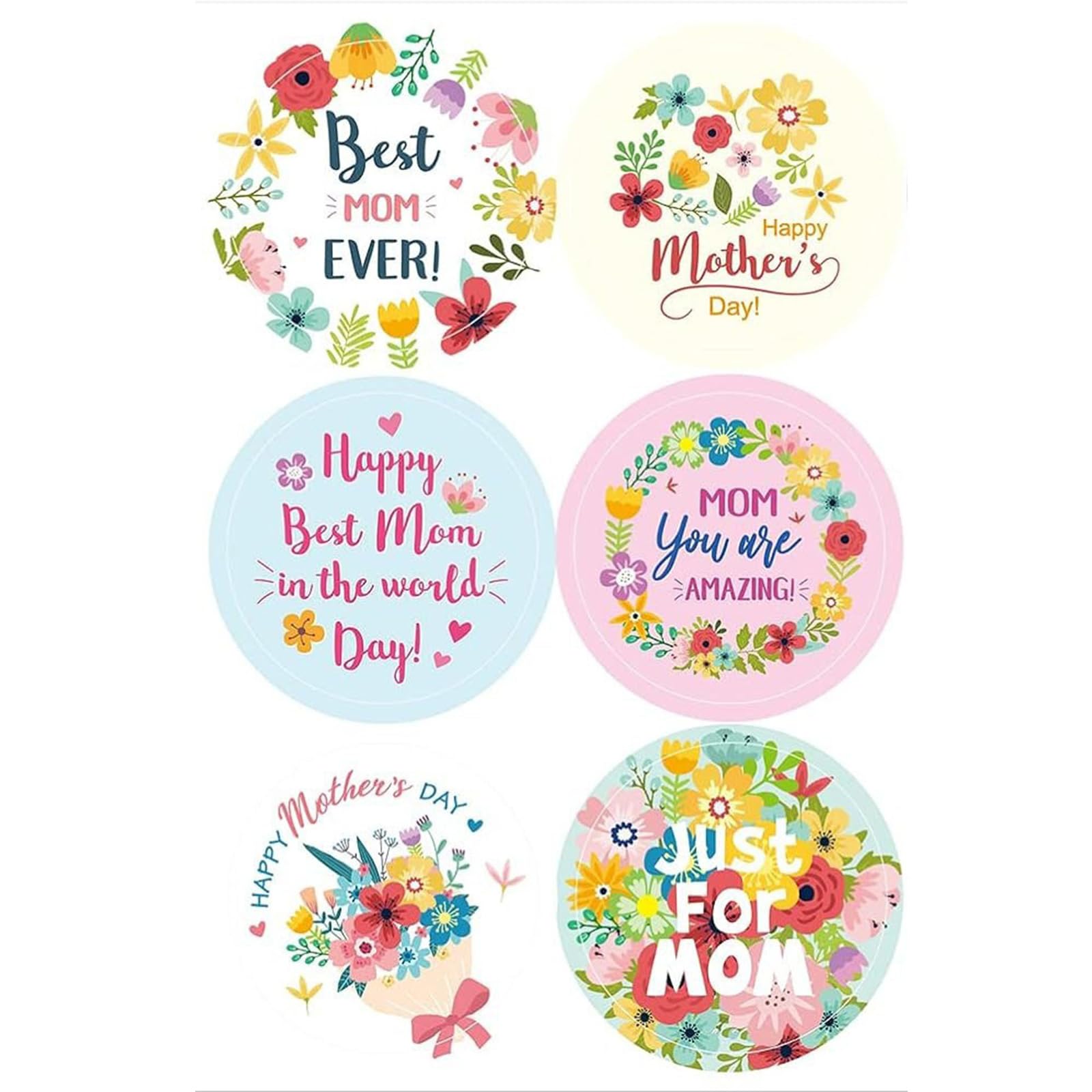 500Pcs Happy Mother's Sealing Sticker 1Inch Adhesive Wrapping Labels 25mm Flower Seal for Packaging Decoration Mother's Day