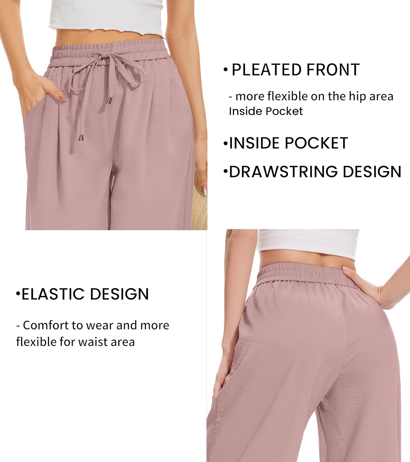 FUNYYZO 2025 Women Summer Pants Drawstring Waist Wide Leg Pants Loose Fit with Pockets Pull On - Image 3