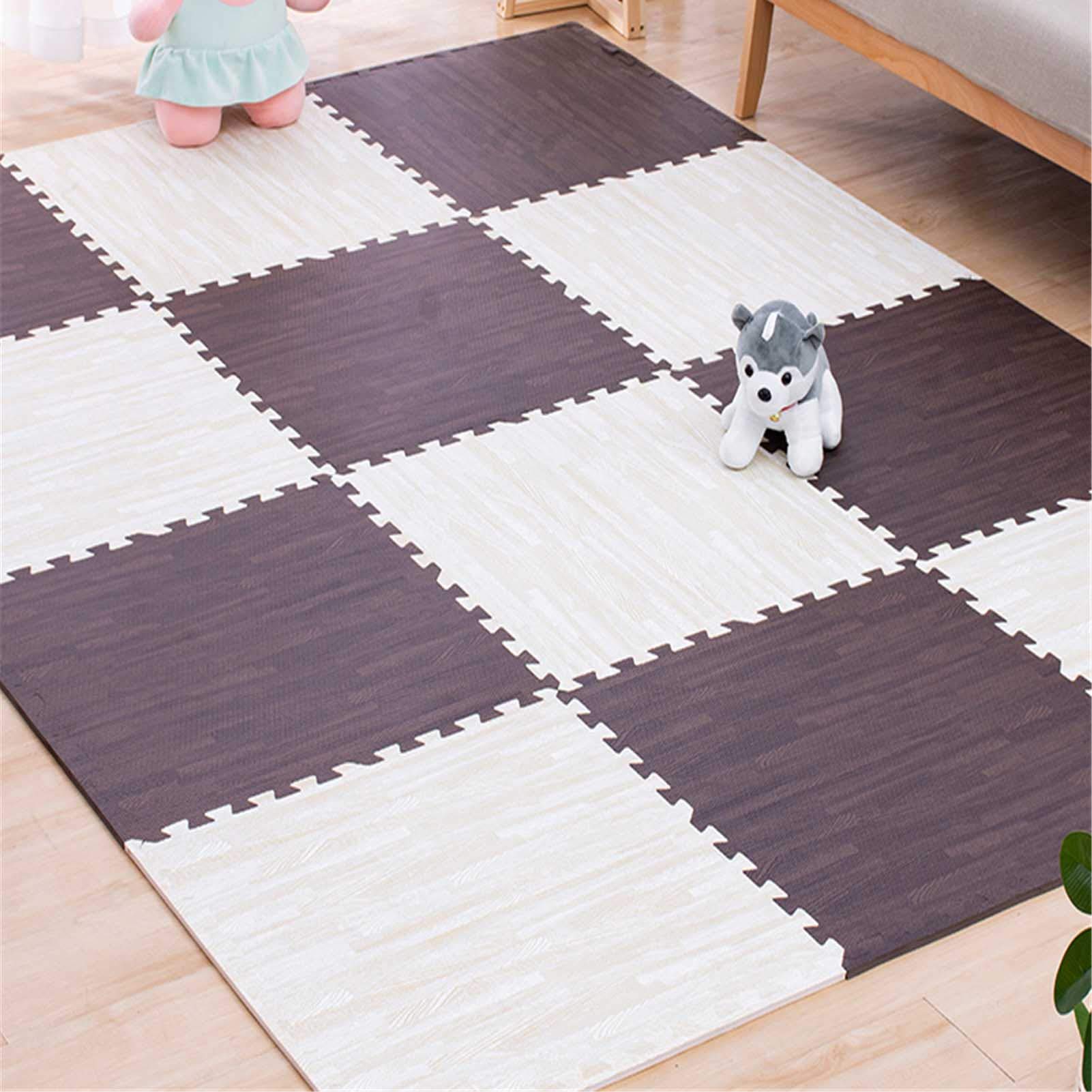 Alfombrilla De Juego Entrelazada De Espuma para Niños, Alfombrillas De Rompecabezas De Espuma EVA, Protección del Piso, para Garaje, Ejercicio, Sala De Juegos, Yoga,White+Dark Brown,40