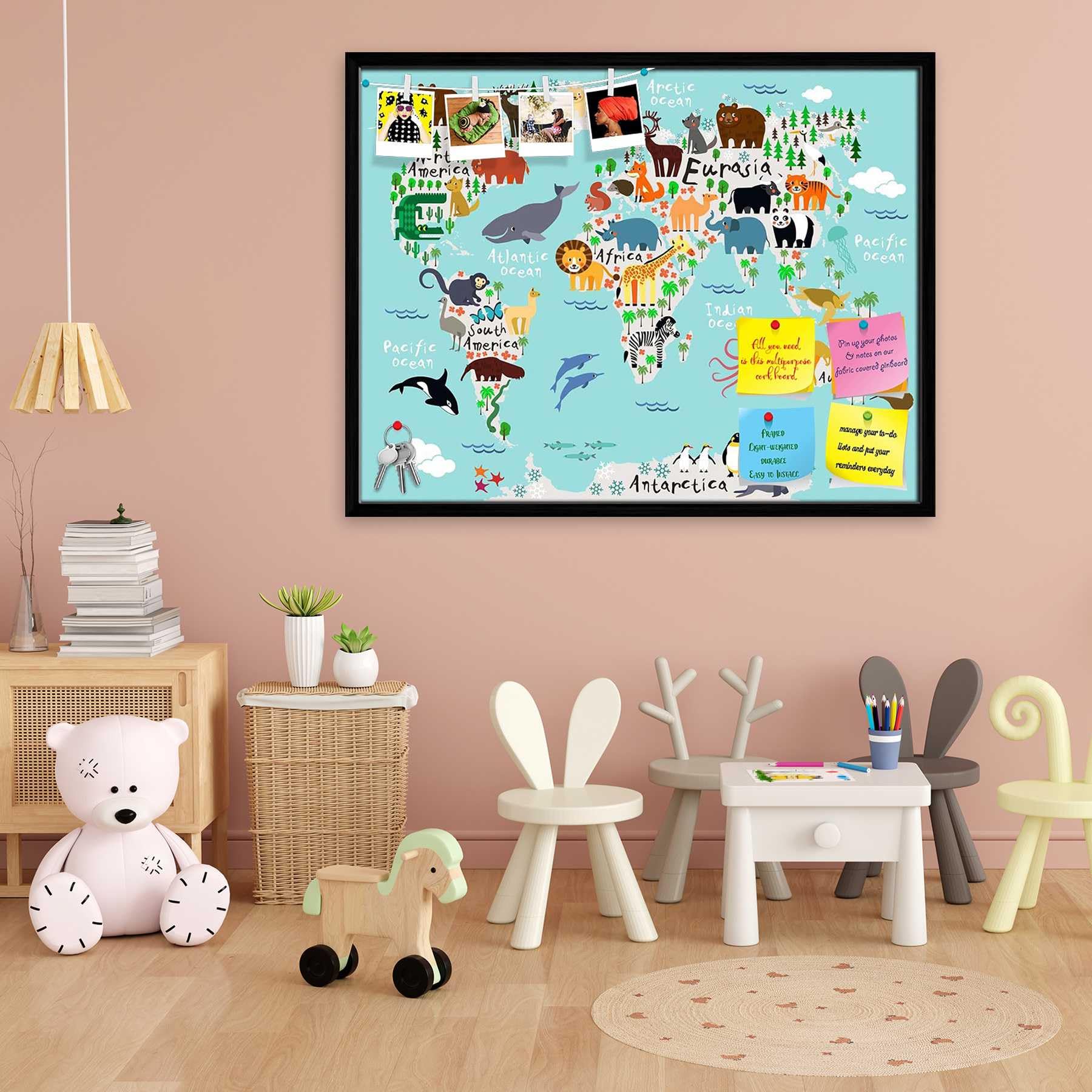 ArtzFolio Animal Map of The World for Children & Kids Printed Bulletin Board Notice Pin Board Soft Board | Black Frame 25.5 X 20Inch-image-10