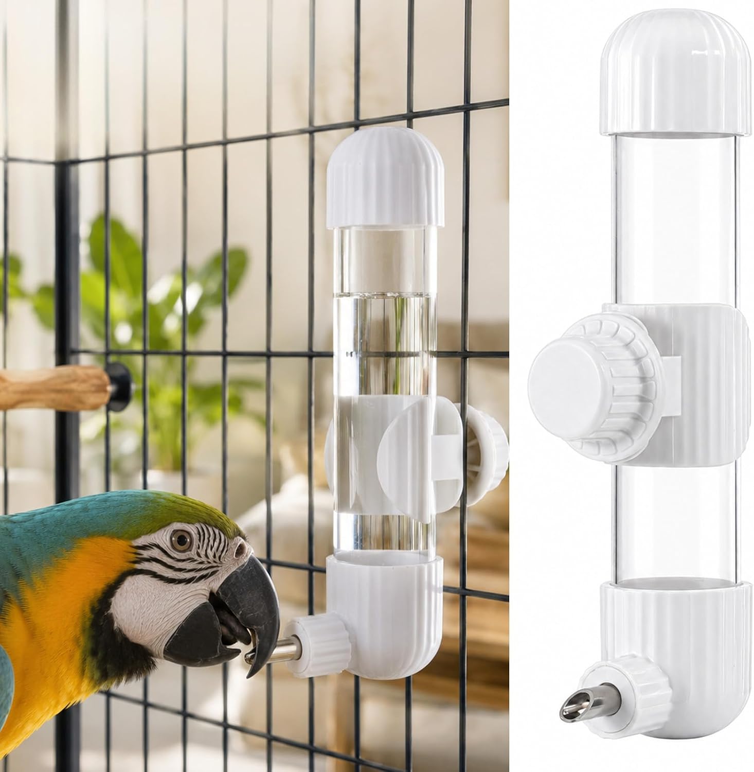 7.4 Fl Oz Bird Water Dispenser No Mess, Spring Valve Water Bottle | Water Bottle for Cage Automatic Parrot Water Dispenser Clear Feeder Bird Cage Accessories for Parakeet, Conure, Cockatiel