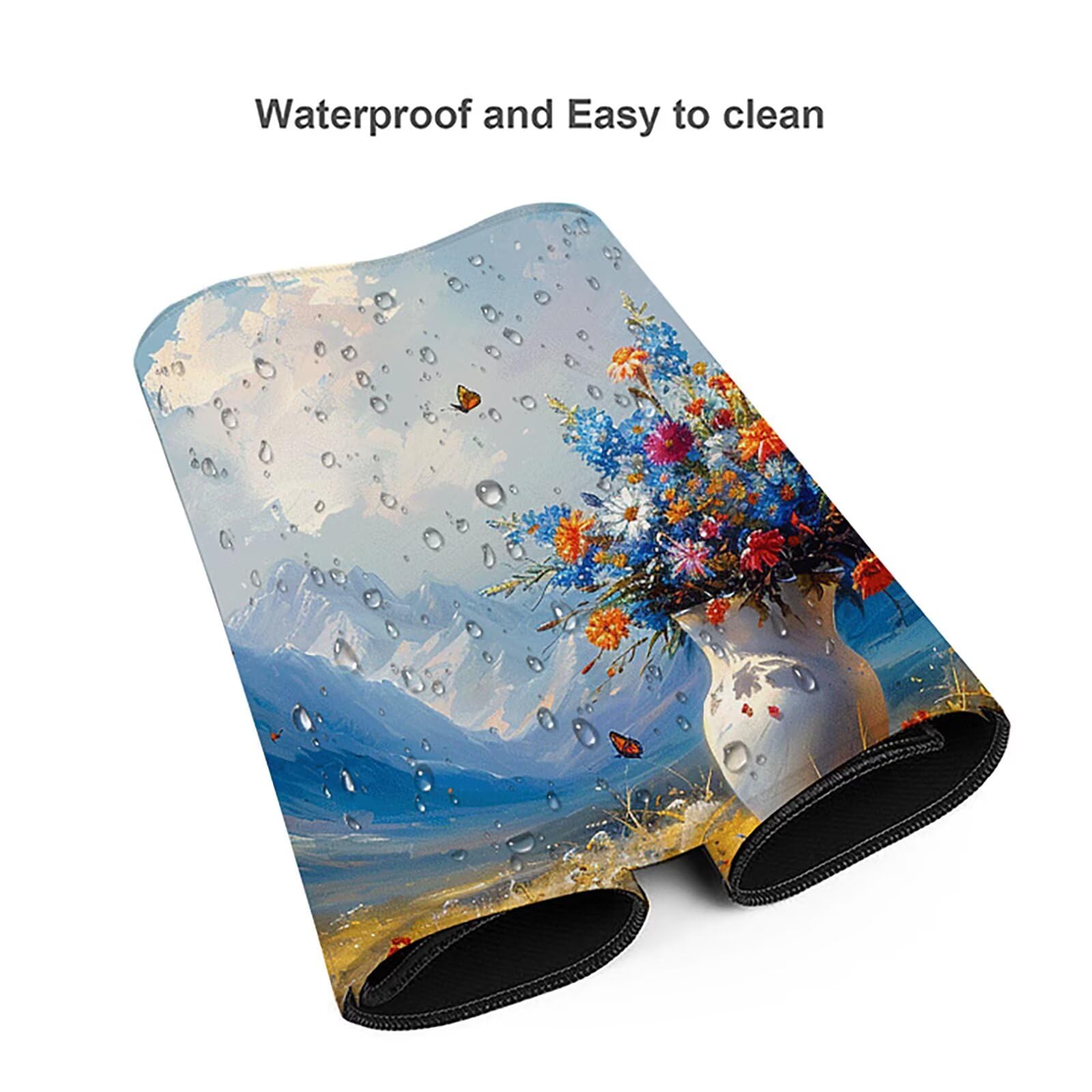 Florero Alfombrilla Ratón Gaming XXL 1500x800 mm, Alfombrilla Gaming Azul Mousepad con Base de Goma Antideslizante, Impermeable Desk Mat para Teclado y Raton, Accesorios Gaming, Regalos de Hombre 0-S