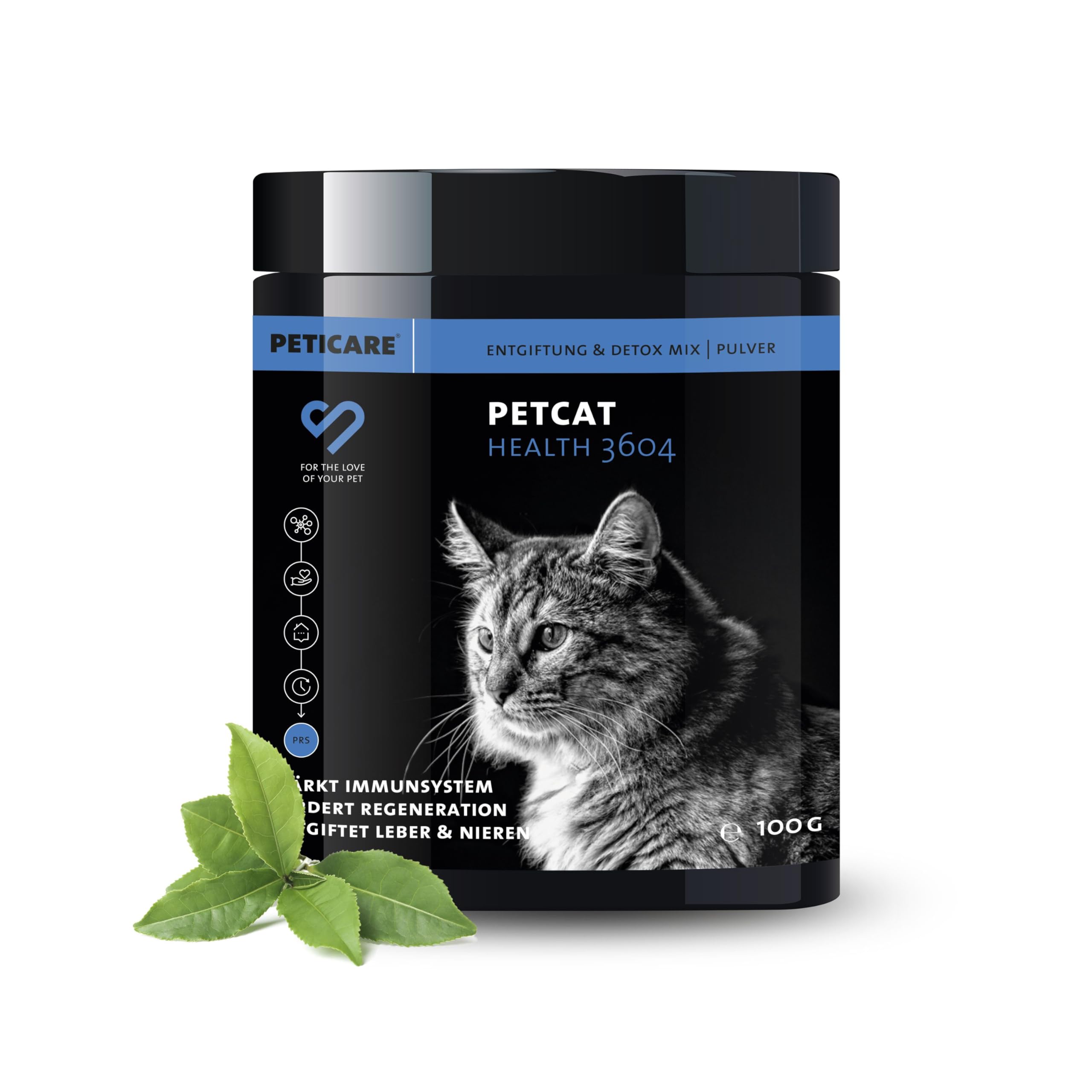 Peticare PetCat Health 3604 proszek detoksykacyjny dla kotów, oczyszczająca formuła wspomaga wątrobę i nerki, wspomaga trawienie i układ odpornościowy, z ostropestem plamistym, MSM | naturalna karma