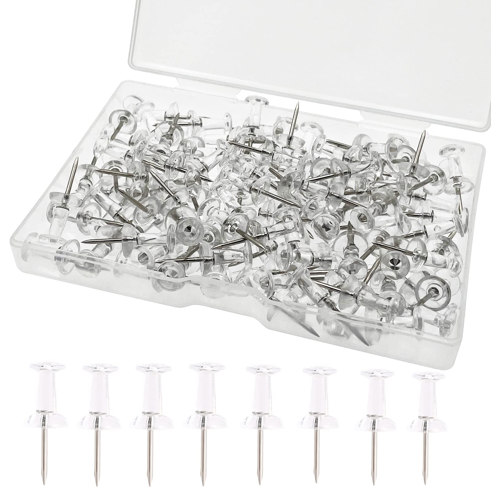 Push Pin,100 PCS Plastic Thumb Tacks Clear Push Pins Drawing Pins Map Pin for Pinboard,Bulletin Board (Transparent)
