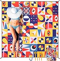 Vista 27 de Manta de playa impermeable a prueba de arena, extra grande, 79 x 83 pulgadas, 120 x 108 pulgadas, para 1-8 adultos, de secado rápido, duradera