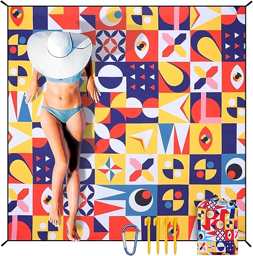 Miniatura 27 de Manta de playa impermeable a prueba de arena, extra grande, 79 x 83 pulgadas, 120 x 108 pulgadas, para 1-8 adultos, de secado rápido, duradera