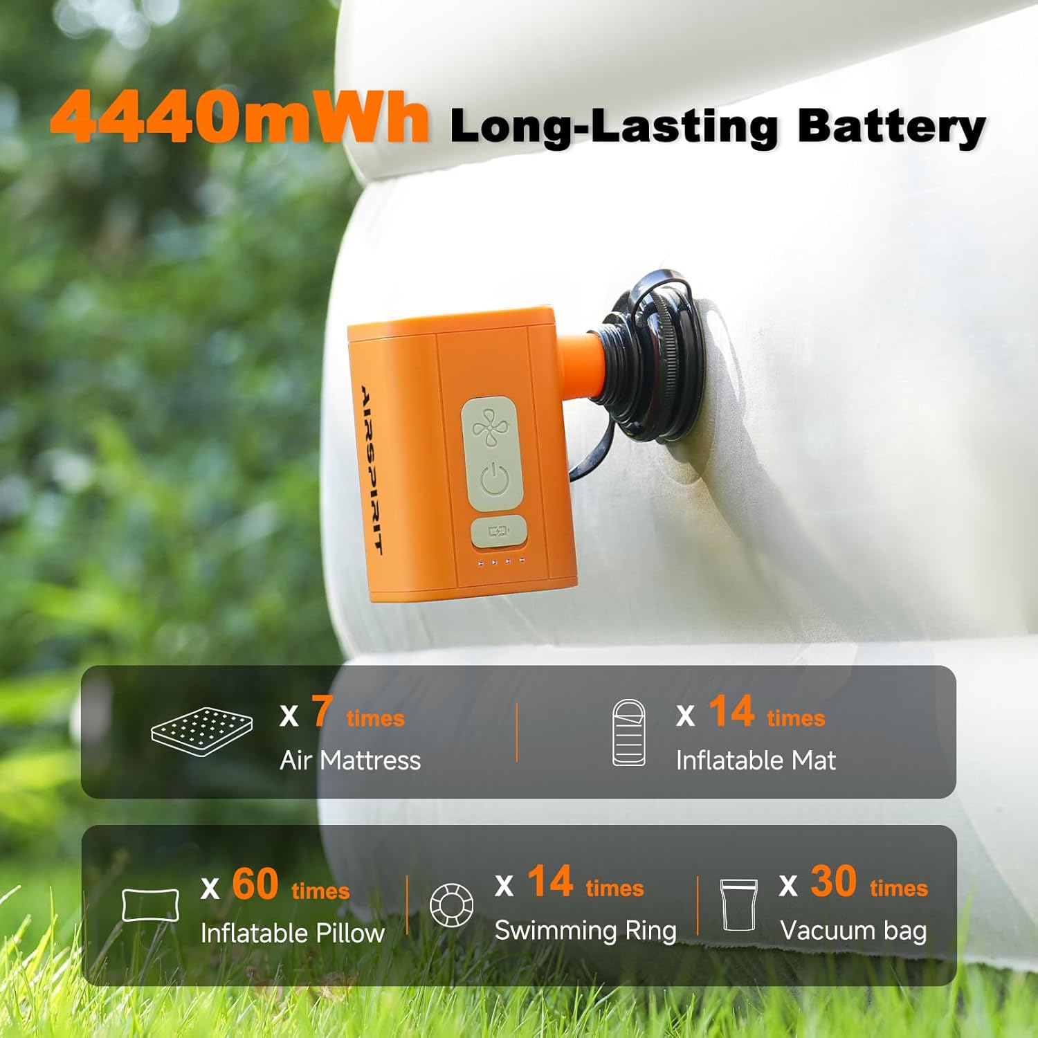 Portable Air Pump Rechargeable Ultra Light 4.9oz Air Mattress Pump with Advanced Heat Dissipation, 6 Nozzles Electric Inflator Deflate for Camping Sleeping Pads Pool Floats Vacuum Storage Bag - Image 3