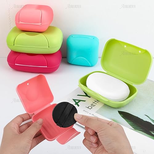Miniatura 3 de AUEAR, Paquete de 4 cajas de jabón portátiles de color caramelo, estuche de plástico para jabón, contenedor de viaje con tapa para el hogar, baño,