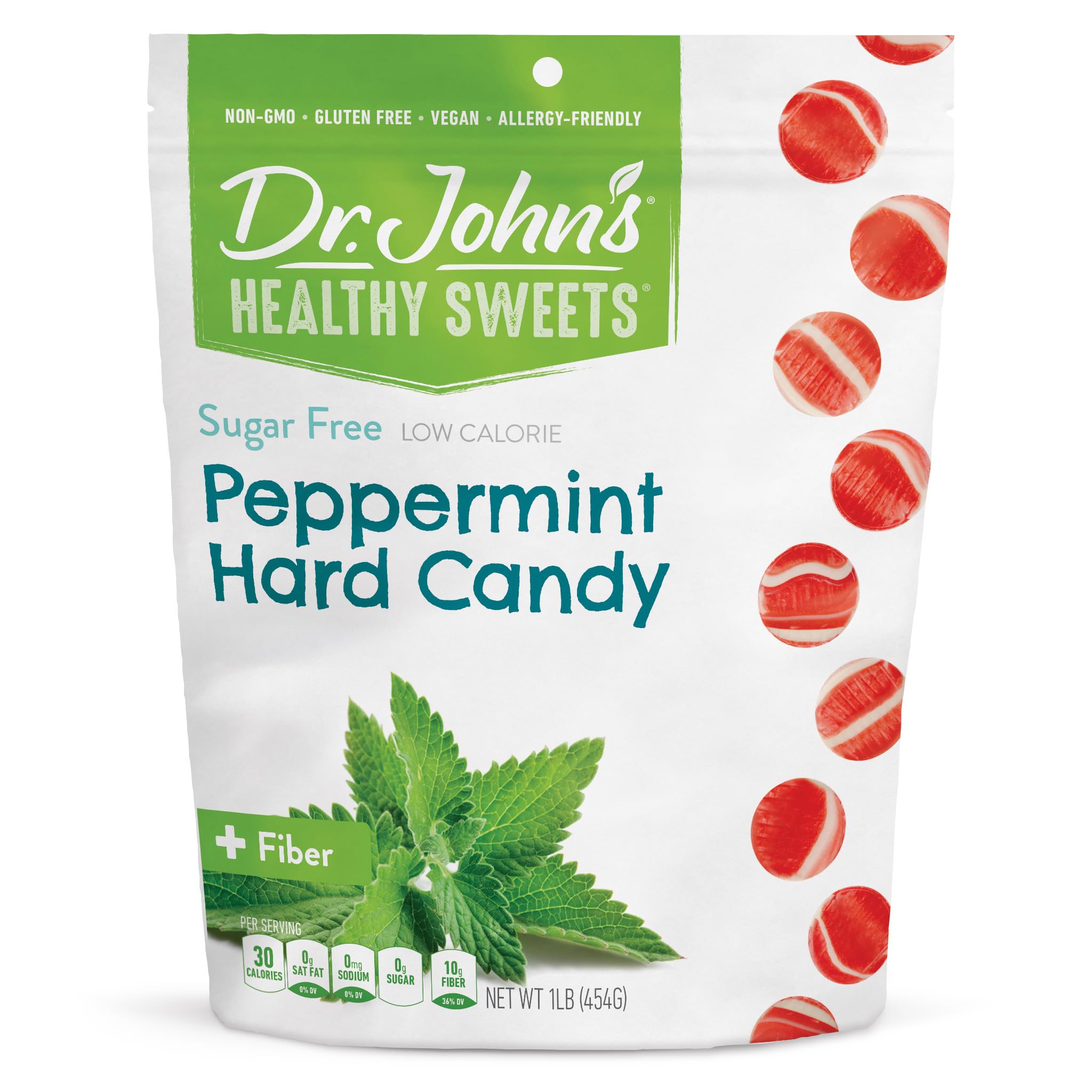 Dr. John’s Sugar Free Candy, Healthy Hard Candy with Zero Sugar, Low Calorie Snacks, Keto Friendly, Vegan, Gluten Free, Peppermint, 100 Count, 1 LB