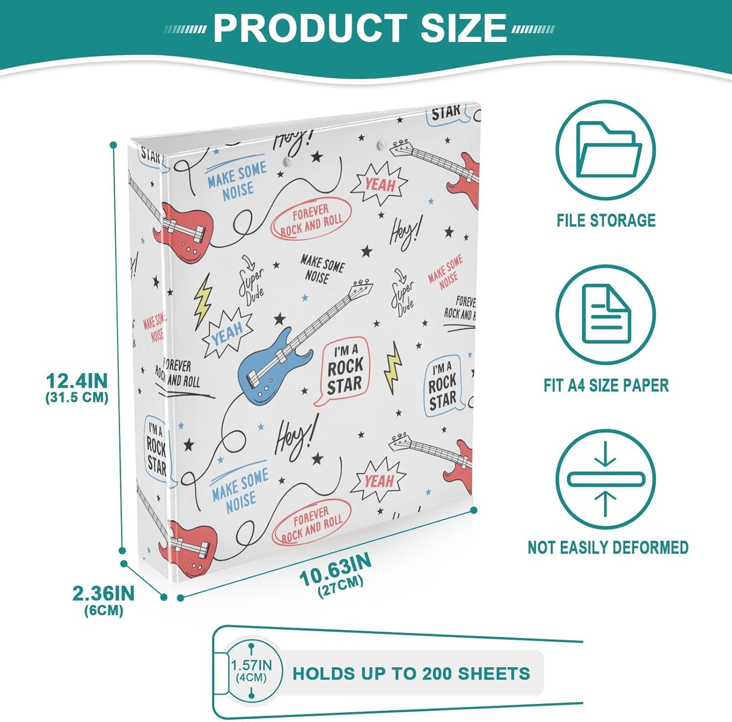 Vuiyean I'm A Rock Star 引用音楽ギターバインダー 3リング 1.5インチバインダー クリップボード&