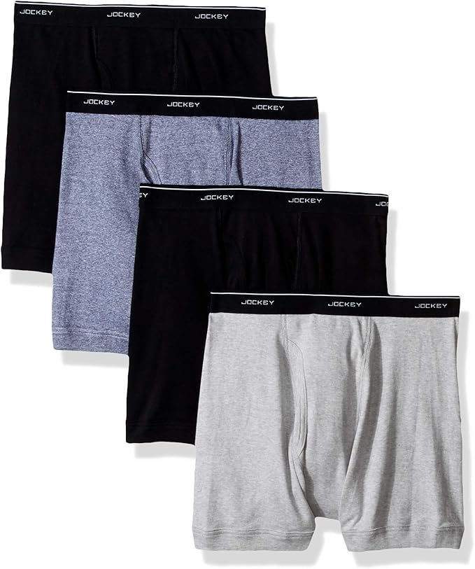 Jockey Men's Cotton FullRise Boxer Brief 4Pack Amazon.co.uk Clothing