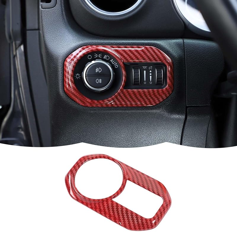 Moldura de acabamento do botão do farol RT-TCZ para Jeep Wrangler JL JLU e Gladiator JT 2018–2023 – Fibra de carbono vermelha