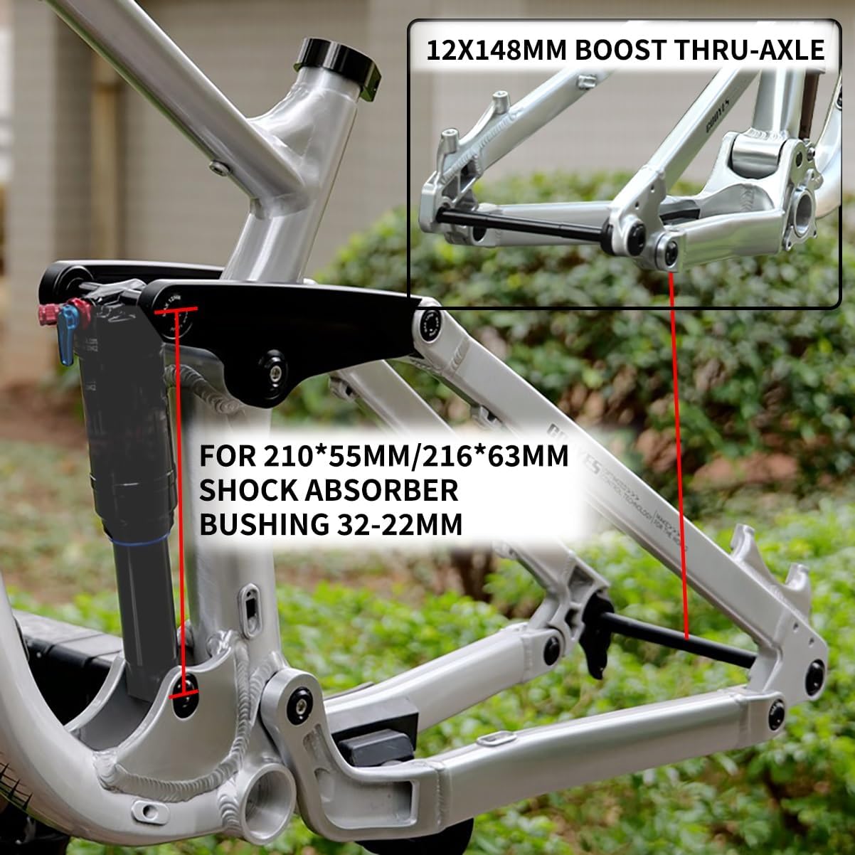 27.5/29er Full Suspension Soft Tail Frame 15.5"/17"/18" DH/AM Aluminium Alloy Disc Brake Frame 12x148mm Thru Axle Boost Mountain Bike Frame(Silver,17x27.5in)