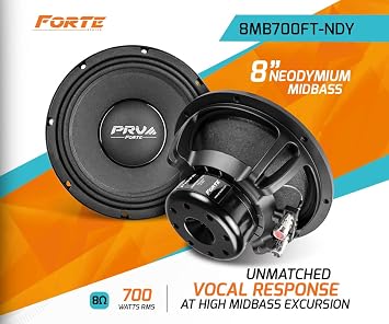 PRV AUDIO 8 Inch Midbass Speaker 8MB700FT-NDY 8 Ohm Neodymium Loudspeaker with 700 Watts RMS Power, Pro Audio High Excursion Neo Mid Bass Speaker (Single)