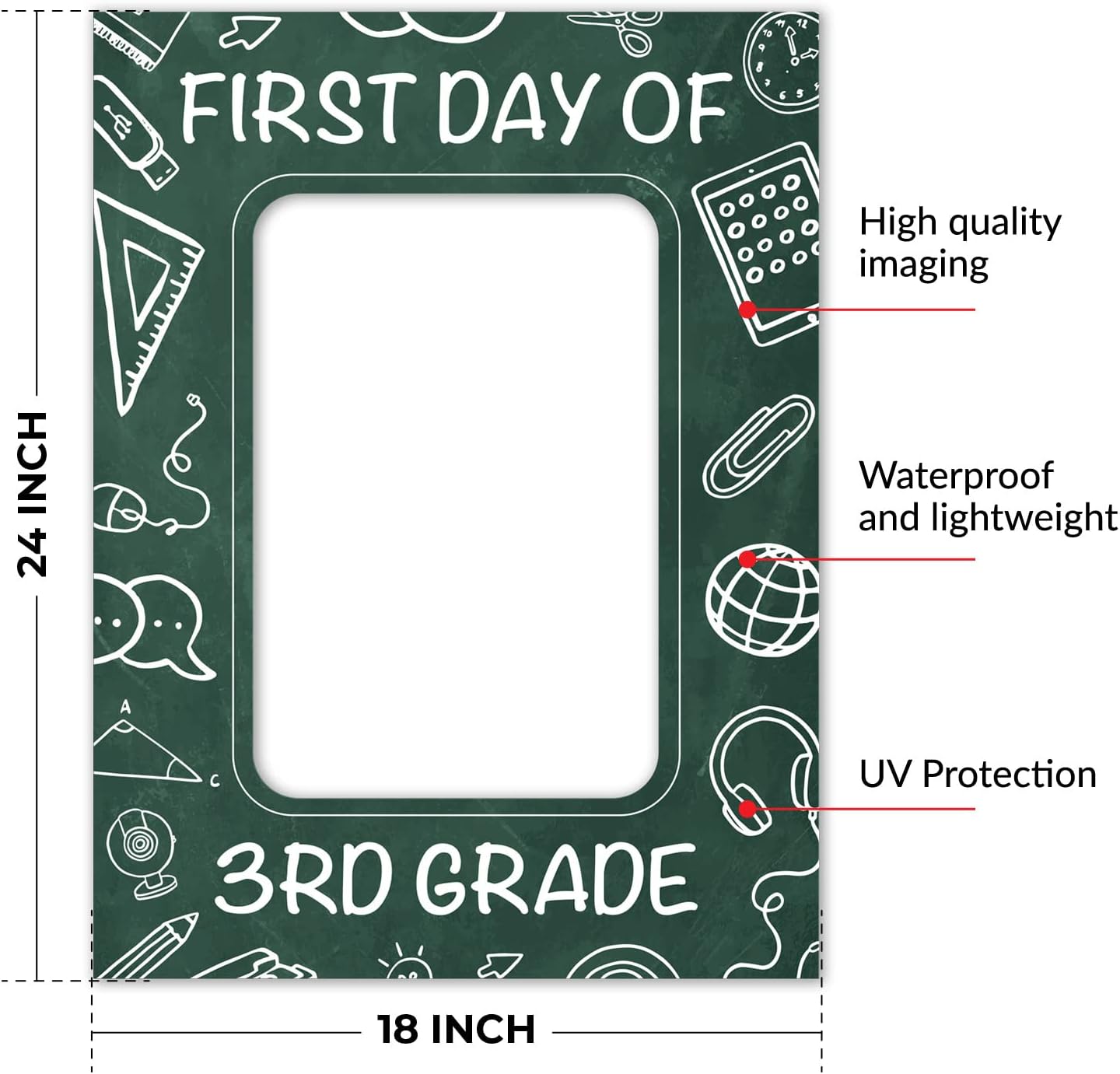 Soul Décor Back to School Photo Prop Board, Picture Frame First Day of 3rd Grade of School, Cute and Creative Third Day of School Picture Idea, Cut Out Green Board Sign, Coro Plastic