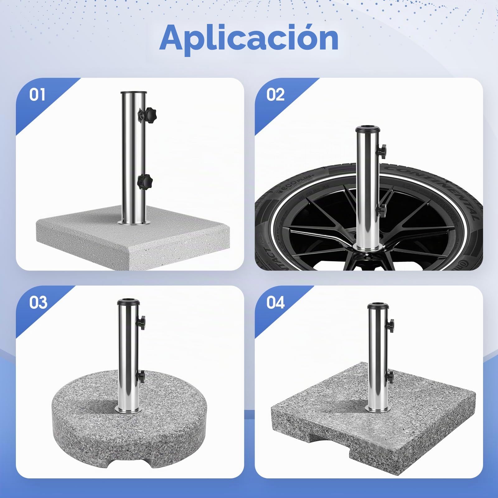 Soporte Sombrilla de Acero Inoxidable Parasol | Base Tube para Sombrilla con 3 Anillos Reductores de PVC (Ø32mm/40mm/50mm) para Exteriores Jardín Patio Balcón