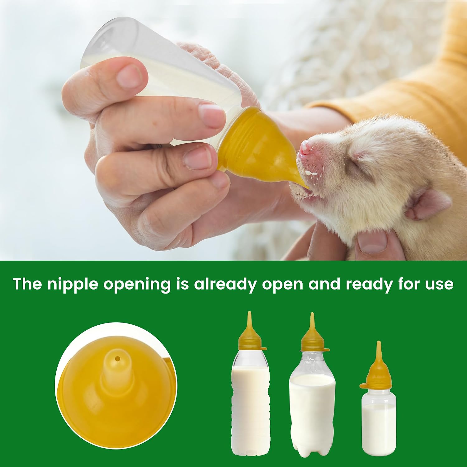 Kitten Nipples for Feeding Newborn Kittens & Puppies, 6 Pack Soft Silicone Pet Nursing Pack, No Bottle Needed, Replacement Tips Fit Common Plastic Bottle Openings 0.965/1.08/1.1/1.14 in