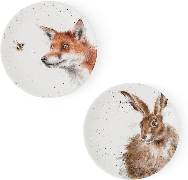 Wrendale by Royal Worcester Coupe Plates Fox and Hare, Multi-Colour, Set of 2