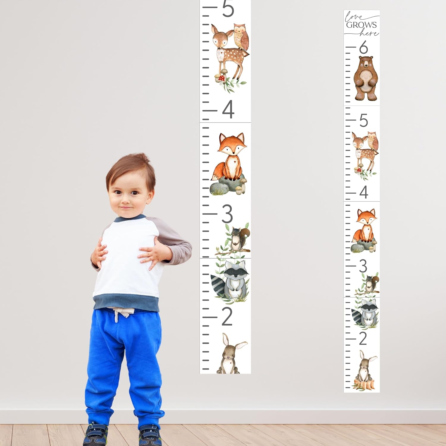 Woodland Nursery Animal Decor - Playroom Wall Decor - Growth Chart For Kids - Baby Height Chart - Kids Wall Ruler - Toddler Height Wall Chart - Deer Raccoon Bear Fox Bunny Room