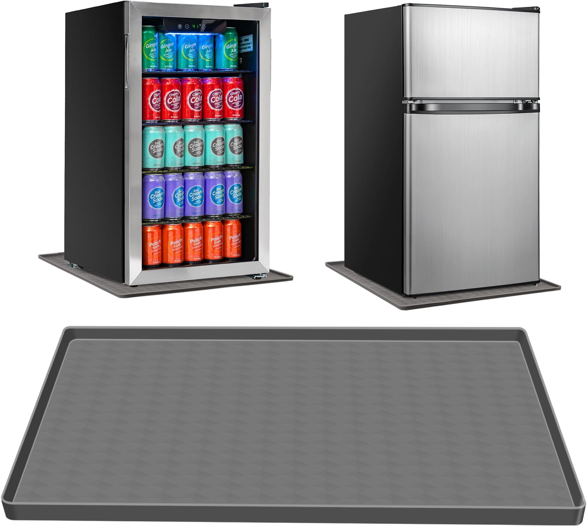 Mini Fridge Silicone Mat - 23.6'' x 23.6'' Refrigerator Floor Protector Mat with Raised Edge Mini Fridge Drip Tray Pan Silicone Mat For Small Fridge Washer Dryer Freezer (Grey-1pack)