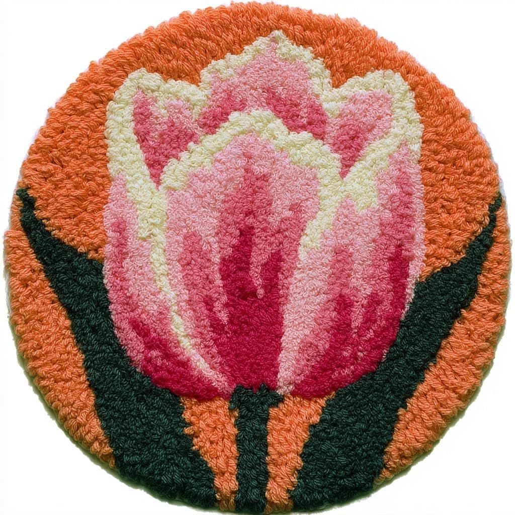AMBATTERY Round Shape Latch Hook Kits Rug,Tulip Flowers