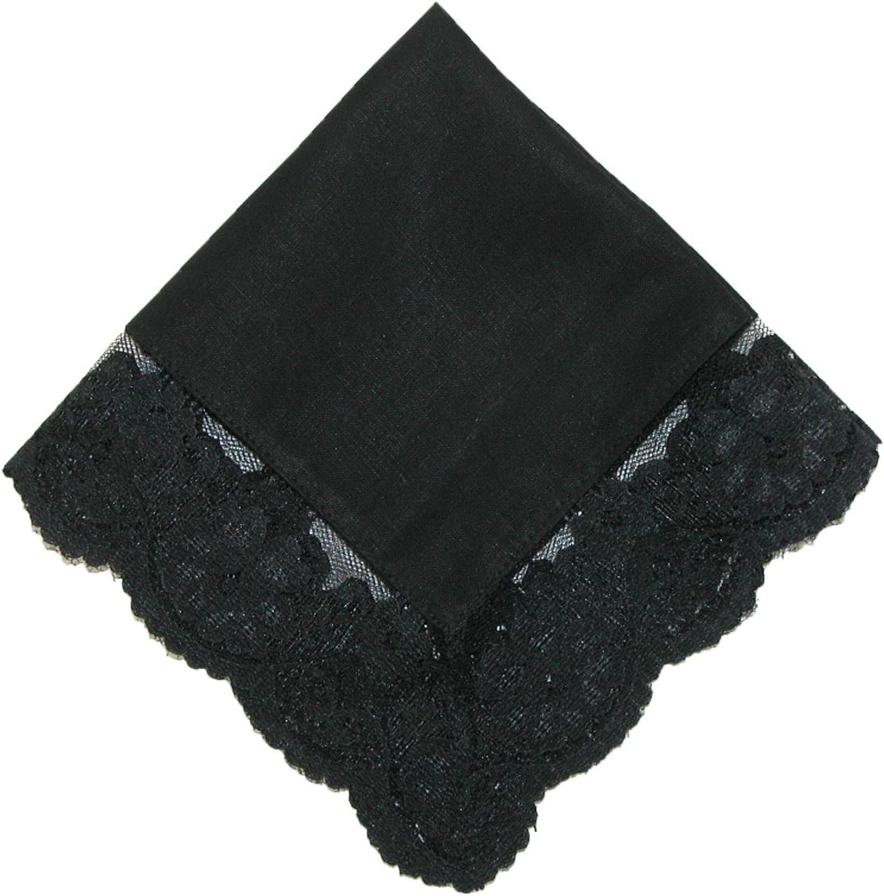 CTM Women's Cotton Black Fairy Lace Handkerchief