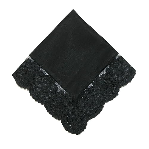 CTM Women's Cotton Black Fairy Lace Handkerchief - Black